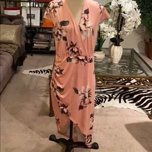 Peach front split floral dress 221